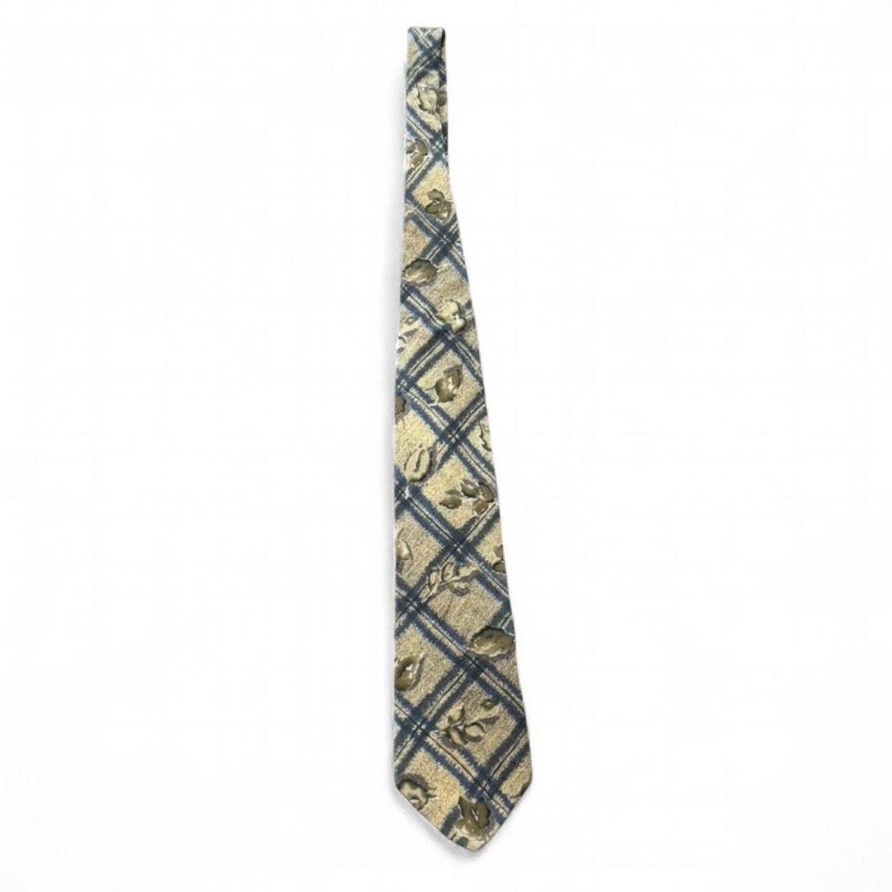 Vintage 90s Colours by Alexander Julian Windowpane Plaid & Floral Silk Tie